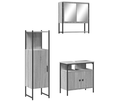 Set de muebles de baño 3 pzas madera contrachapada gris sonoma