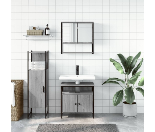 Set de muebles de baño 3 pzas madera contrachapada gris sonoma