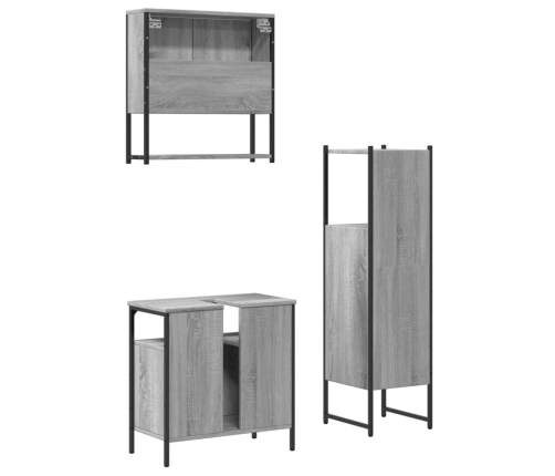 Set de muebles de baño 3 pzas madera contrachapada gris sonoma