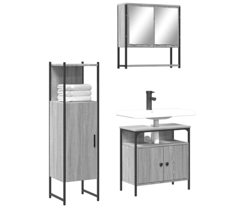 Set de muebles de baño 3 pzas madera contrachapada gris sonoma