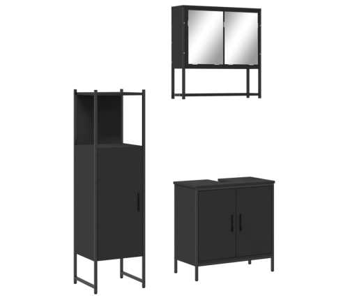 Juego de muebles de baño 3 pzas madera contrachapada negro