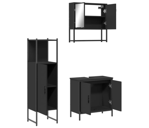 Juego de muebles de baño 3 pzas madera contrachapada negro