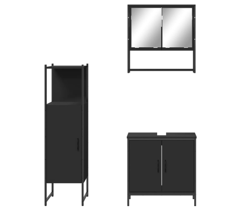 Juego de muebles de baño 3 pzas madera contrachapada negro