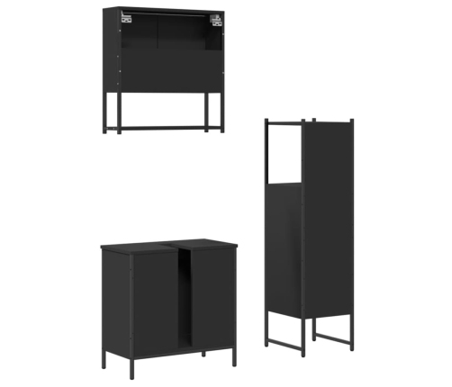 Juego de muebles de baño 3 pzas madera contrachapada negro