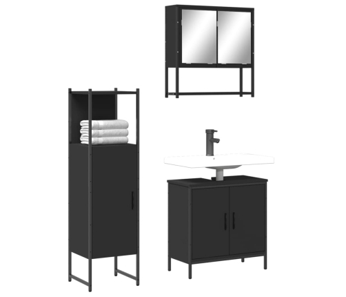 Juego de muebles de baño 3 pzas madera contrachapada negro