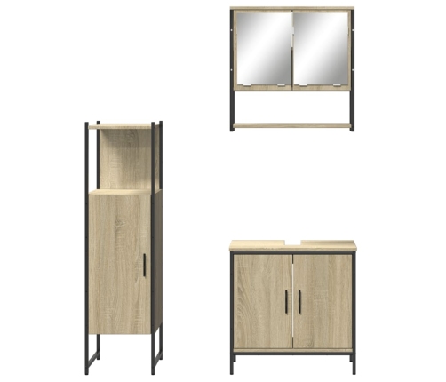 Set de muebles de baño 3 pzas madera contrachapada roble Sonoma