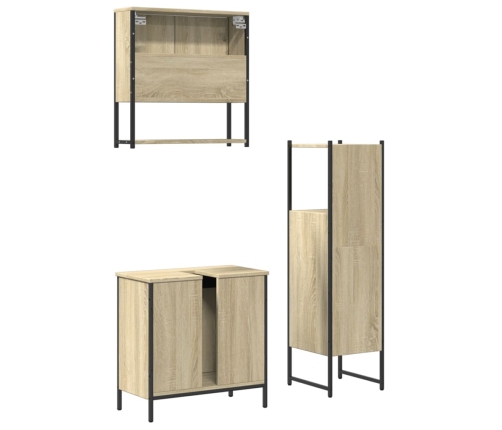 Set de muebles de baño 3 pzas madera contrachapada roble Sonoma