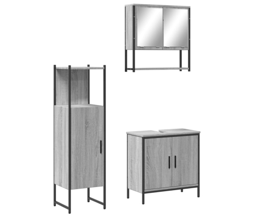 Set de muebles de baño 3 pzas madera contrachapada gris sonoma