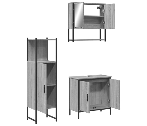 Set de muebles de baño 3 pzas madera contrachapada gris sonoma