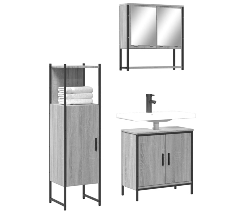 Set de muebles de baño 3 pzas madera contrachapada gris sonoma