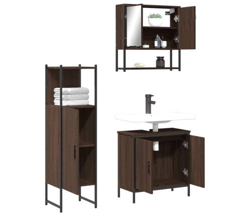 Set de muebles baño 3 pzas madera contrachapada roble marrón