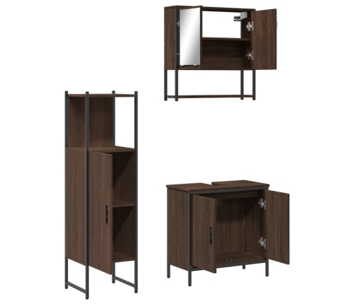 Set de muebles baño 3 pzas madera contrachapada roble marrón