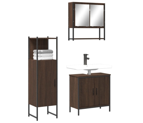 Set de muebles baño 3 pzas madera contrachapada roble marrón