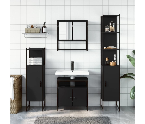 Juego de muebles de baño 4 pzas madera contrachapada negro