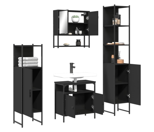 Juego de muebles de baño 4 pzas madera contrachapada negro