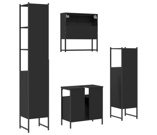 Juego de muebles de baño 4 pzas madera contrachapada negro