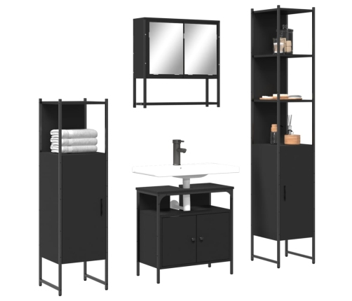 Juego de muebles de baño 4 pzas madera contrachapada negro