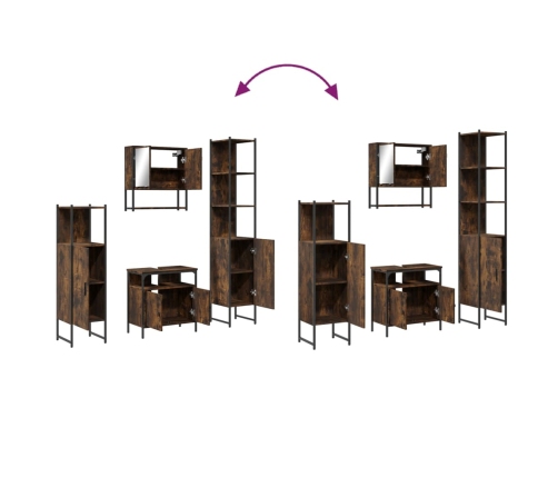 Set de muebles baño 4 pzas madera contrachapada roble ahumado