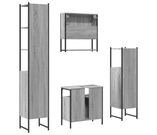 Set de muebles de baño 4 pzas madera contrachapada gris sonoma