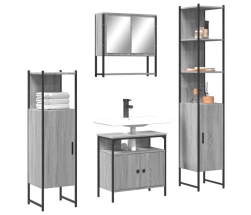 Set de muebles de baño 4 pzas madera contrachapada gris sonoma