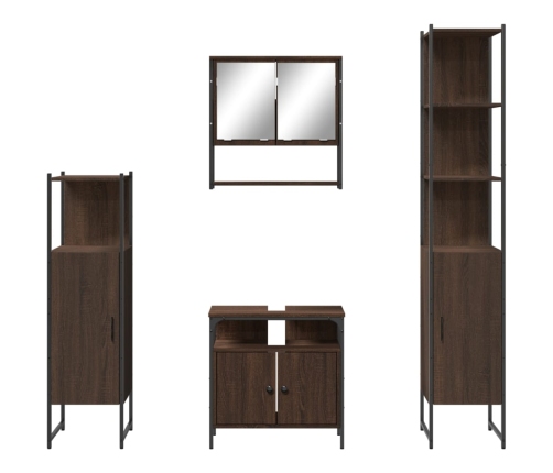 Set de muebles baño 4 pzas madera contrachapada roble marrón