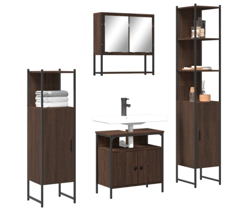 Set de muebles baño 4 pzas madera contrachapada roble marrón