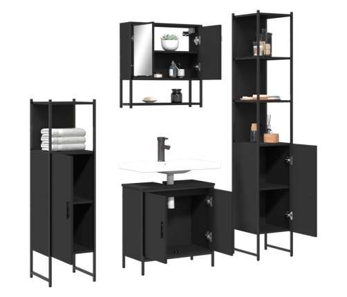 Juego de muebles de baño 4 pzas madera contrachapada negro