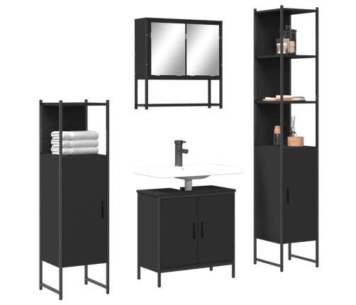 Juego de muebles de baño 4 pzas madera contrachapada negro