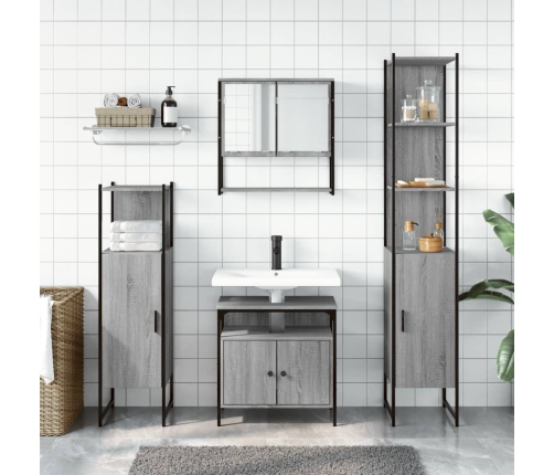 Set de muebles de baño 4 pzas madera contrachapada gris sonoma