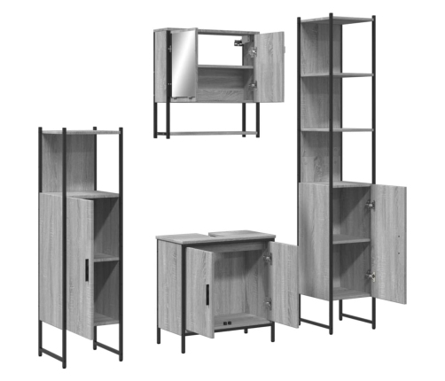 Set de muebles de baño 4 pzas madera contrachapada gris sonoma