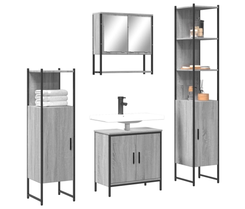 Set de muebles de baño 4 pzas madera contrachapada gris sonoma