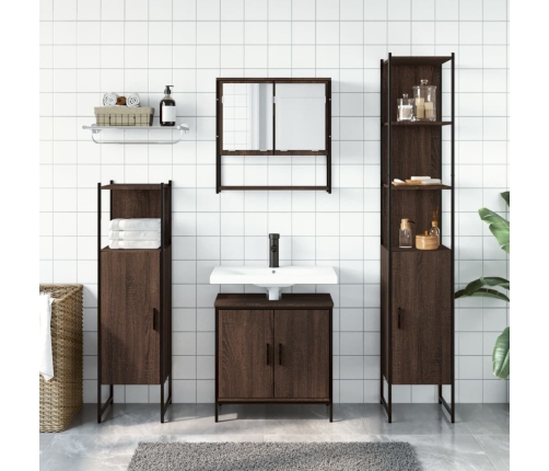 Set de muebles baño 4 pzas madera contrachapada roble marrón