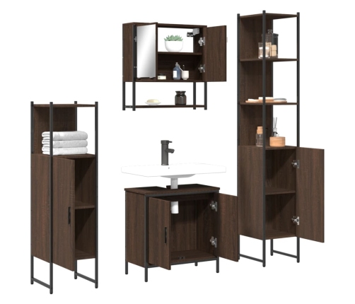 Set de muebles baño 4 pzas madera contrachapada roble marrón