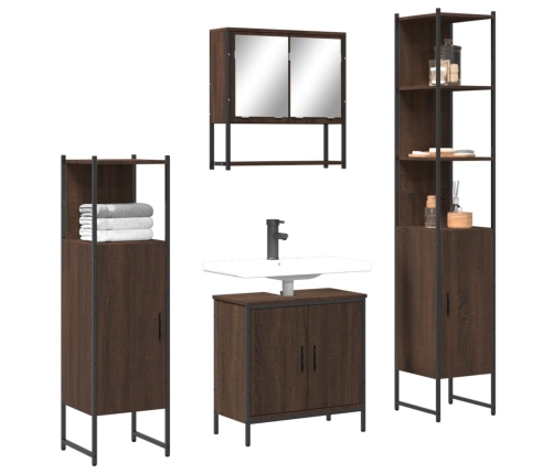 Set de muebles baño 4 pzas madera contrachapada roble marrón