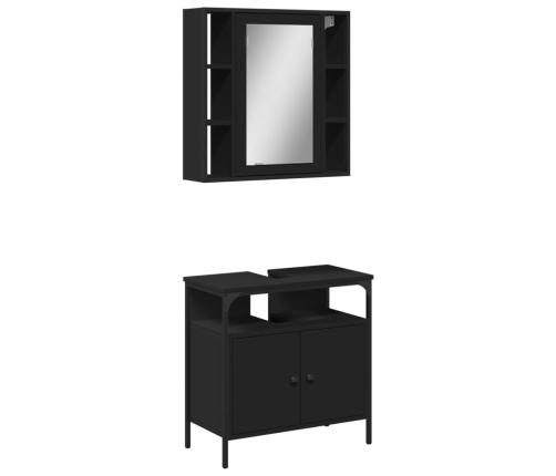 Juego de muebles de baño 2 pzas madera contrachapada negro