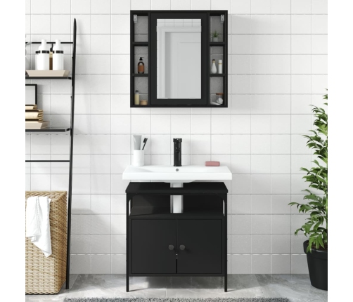 Juego de muebles de baño 2 pzas madera contrachapada negro