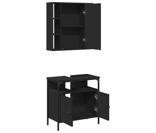 Juego de muebles de baño 2 pzas madera contrachapada negro