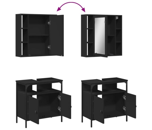 Juego de muebles de baño 2 pzas madera contrachapada negro