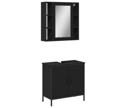 Juego de muebles de baño 2 pzas madera contrachapada negro