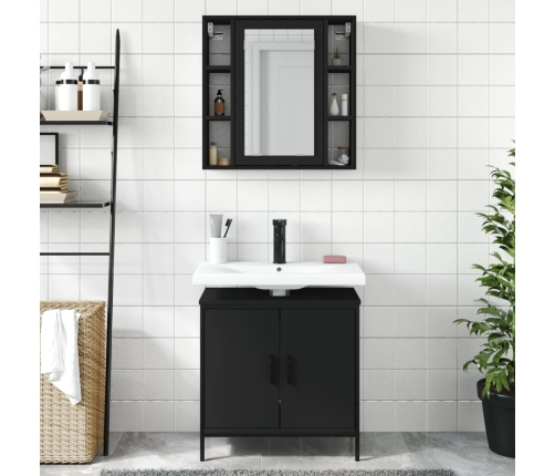 Juego de muebles de baño 2 pzas madera contrachapada negro