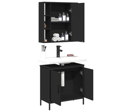 Juego de muebles de baño 2 pzas madera contrachapada negro