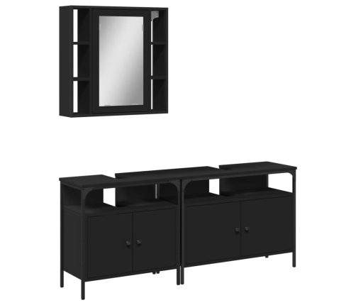 Set de muebles de baño 3 piezas madera contrachapada negro