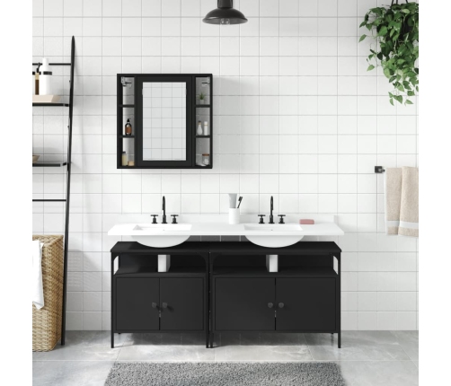 Set de muebles de baño 3 piezas madera contrachapada negro