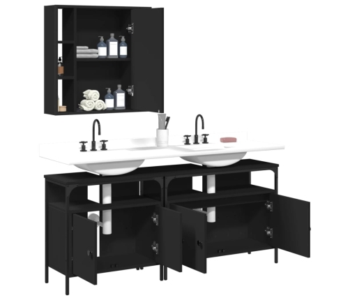 Set de muebles de baño 3 piezas madera contrachapada negro