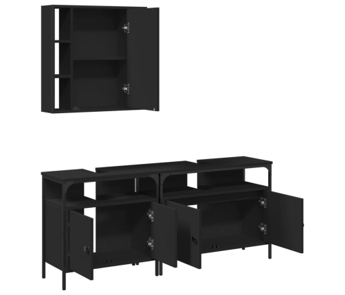 Set de muebles de baño 3 piezas madera contrachapada negro