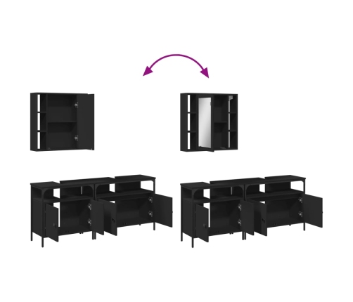 Set de muebles de baño 3 piezas madera contrachapada negro