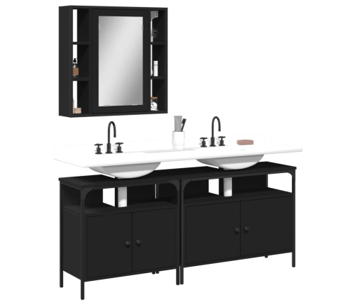 Set de muebles de baño 3 piezas madera contrachapada negro