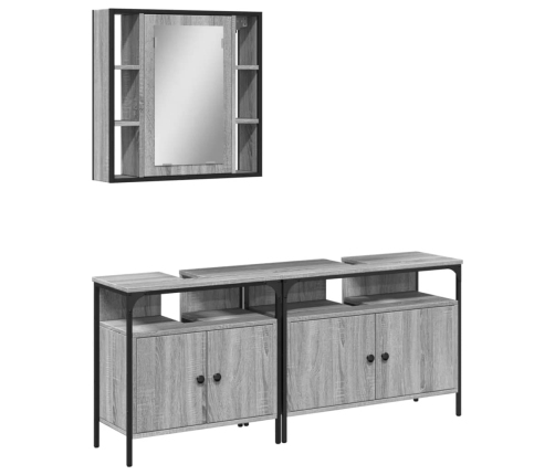 Set de muebles de baño 3 pzas madera contrachapada gris sonoma