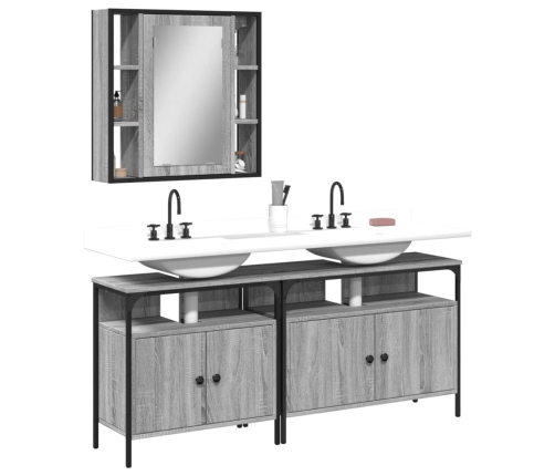 Set de muebles de baño 3 pzas madera contrachapada gris sonoma