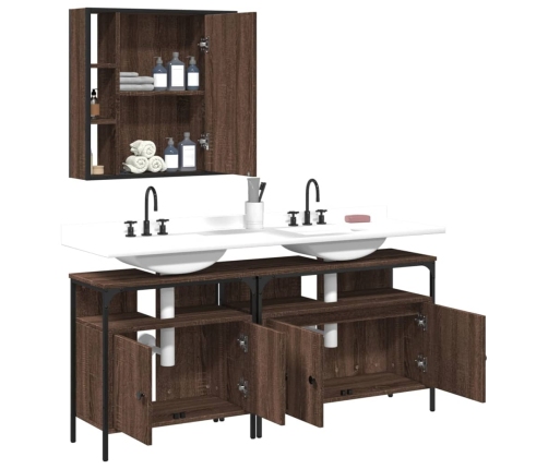 Set de muebles de baño 3 pzas madera contrachapada roble marrón